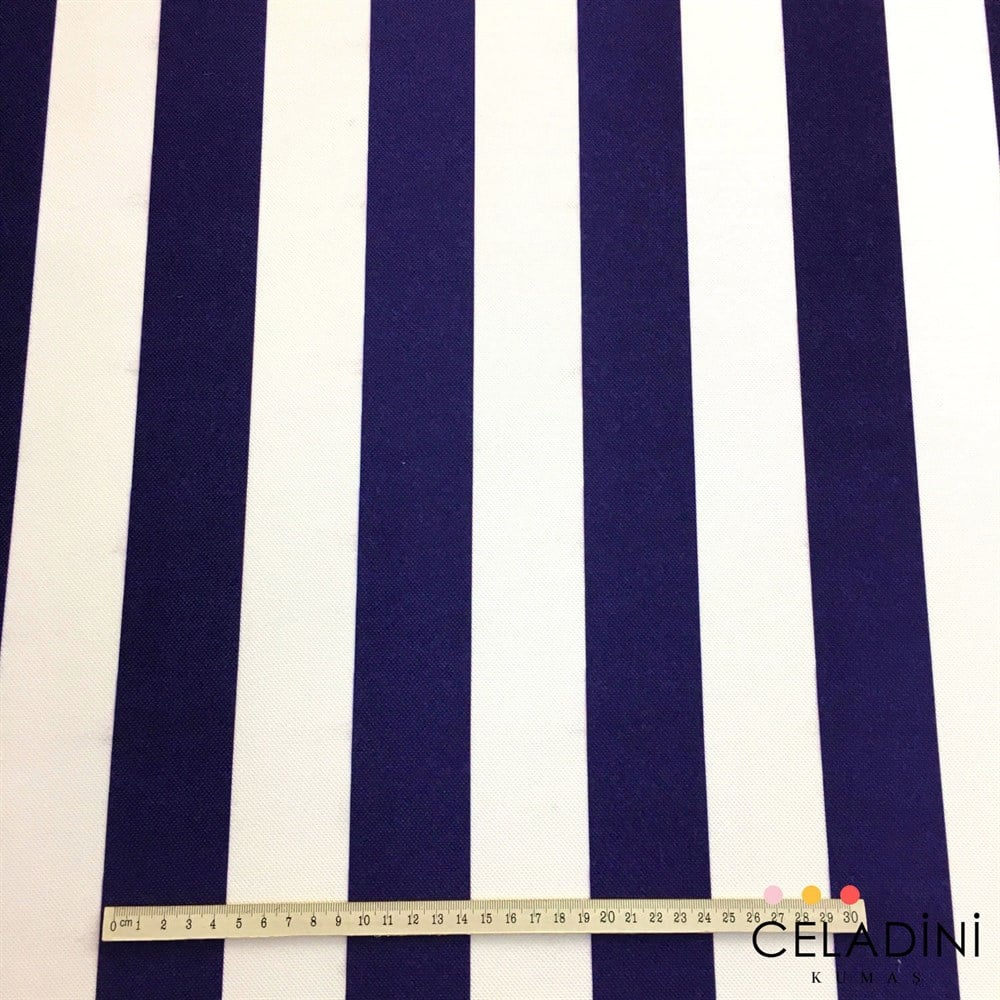 Lacivert Beyaz 5x5 cm Kalın Çizgili Kumaş