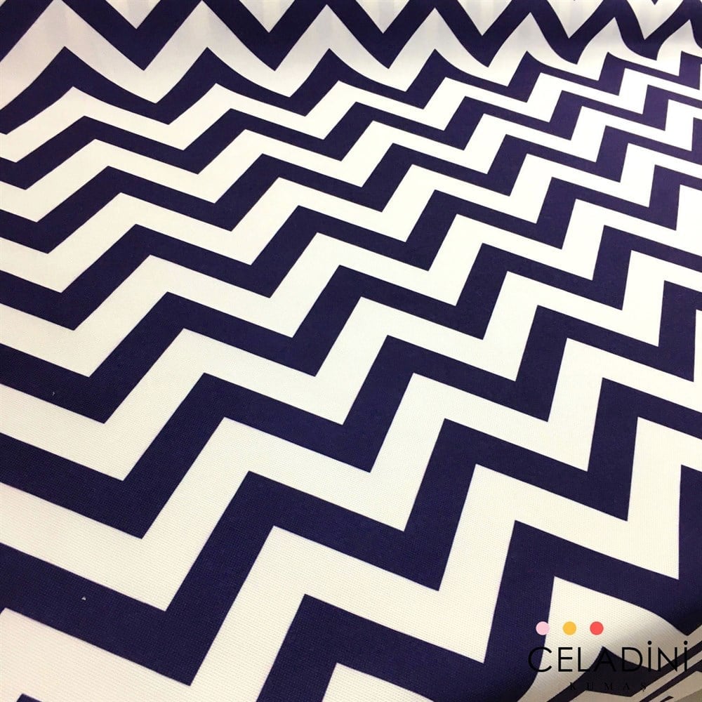 Lacivert Beyaz Zigzag (Chevron) Kumaş