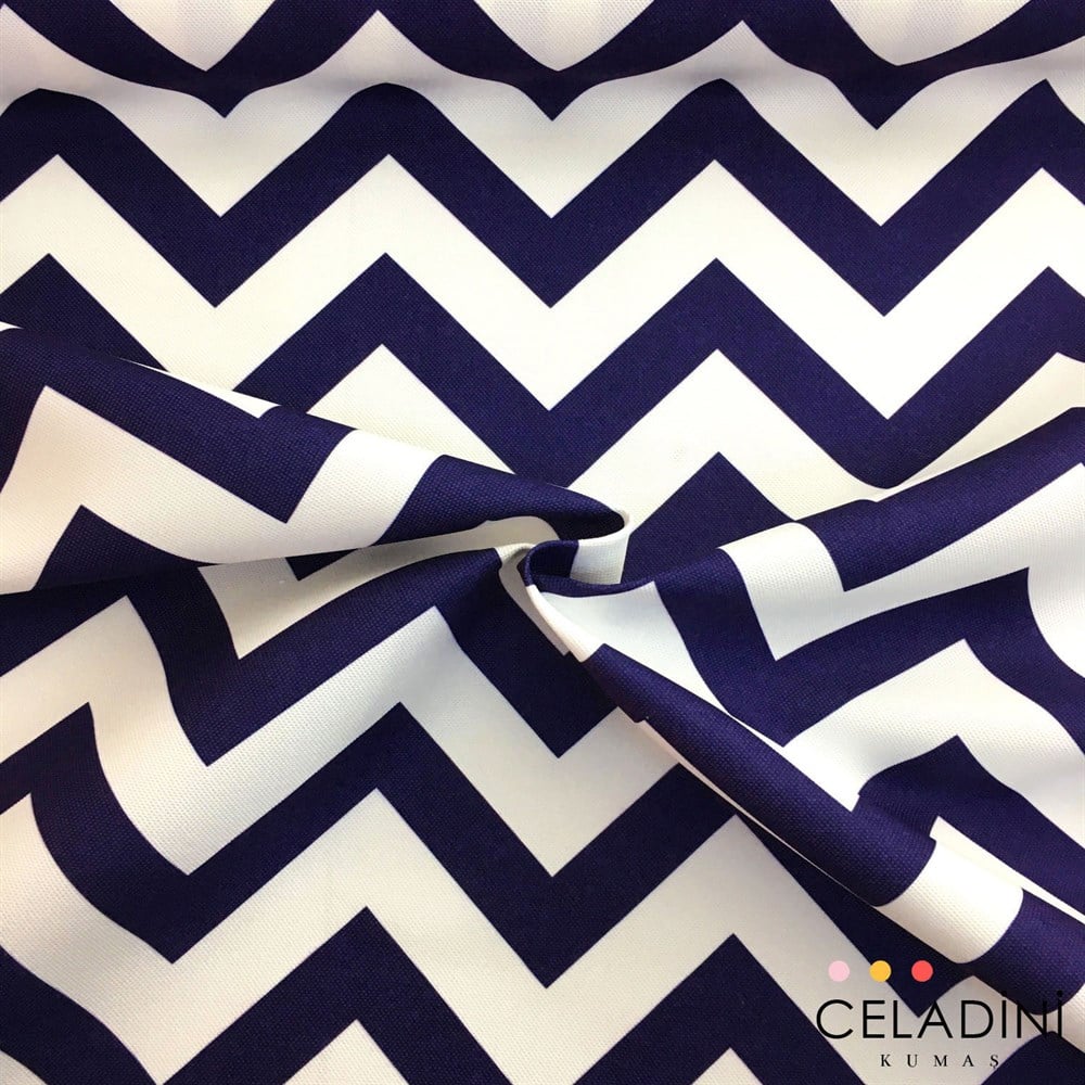 Lacivert Beyaz Zigzag (Chevron) Kumaş