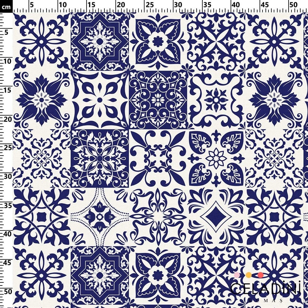 Lacivert Klasik Fayans Desenli Kumaş