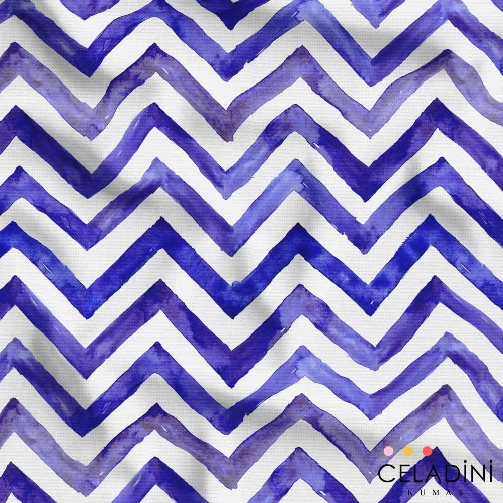 Lacivert Sulu Boya Zigzag Desenli Kumaş