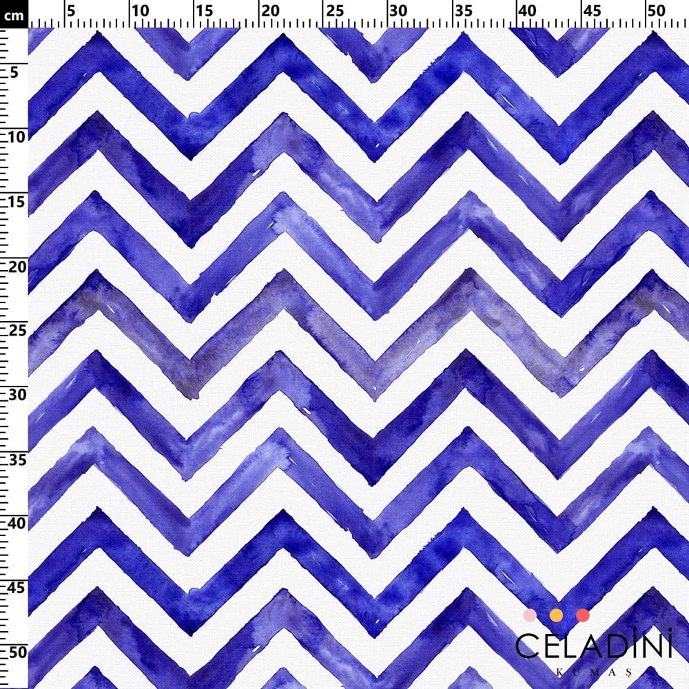 Lacivert Sulu Boya Zigzag Desenli Kumaş