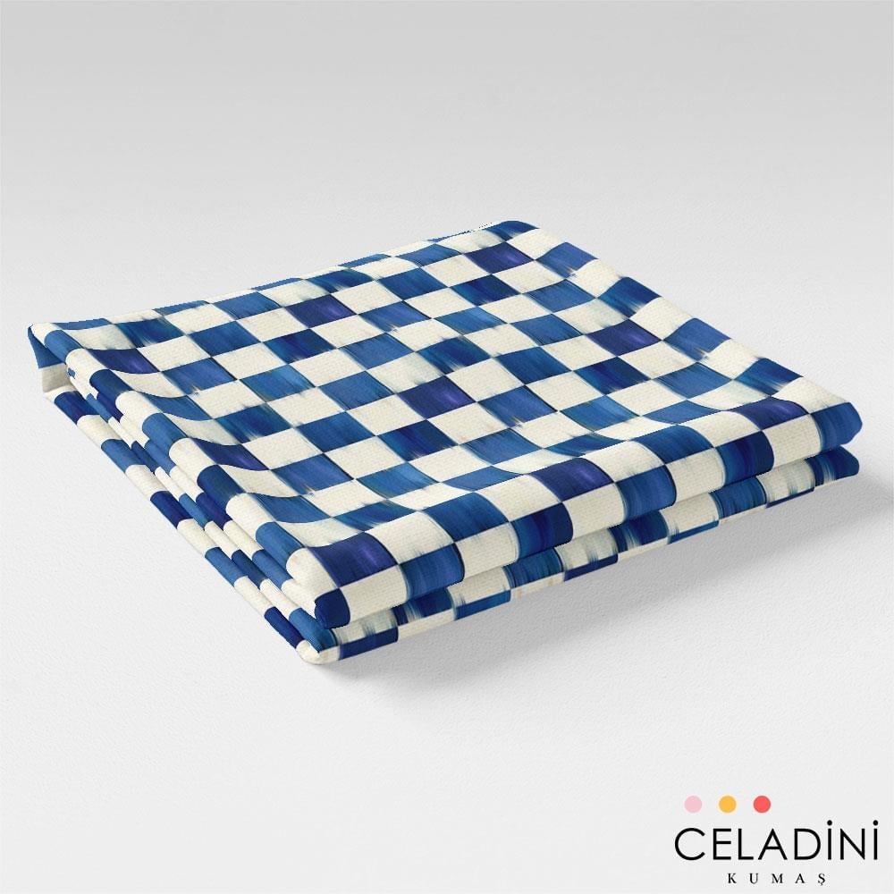 Lacivert Yağlı Boya Dama Desenli Kumaş (Model-2) 