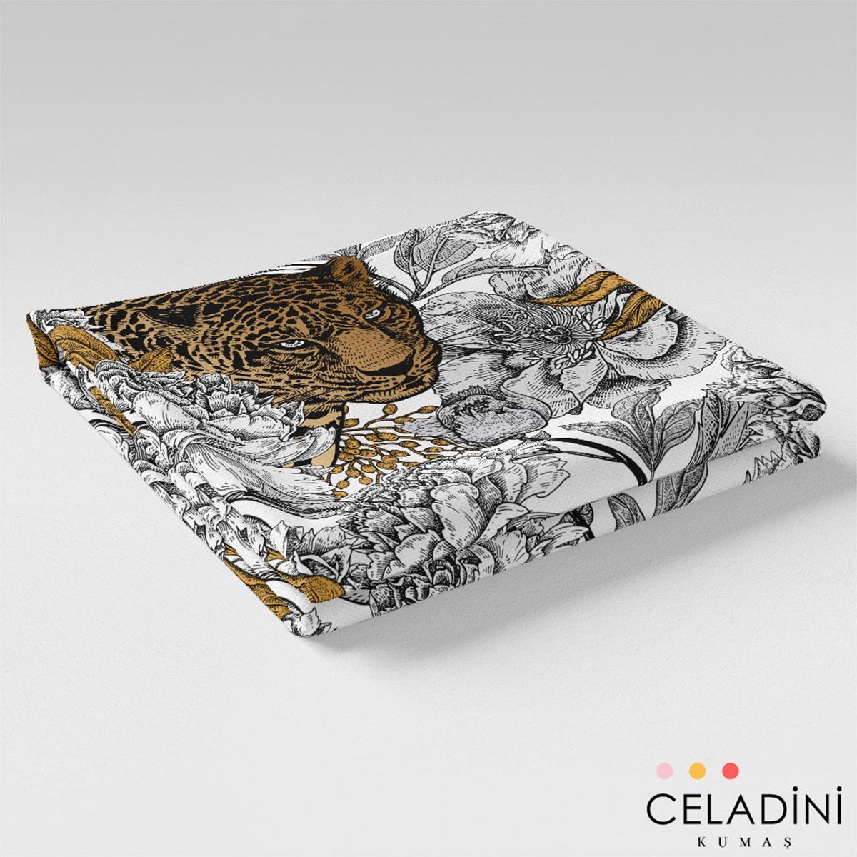 Leopar ve Çiçekler Desenli Kumaş