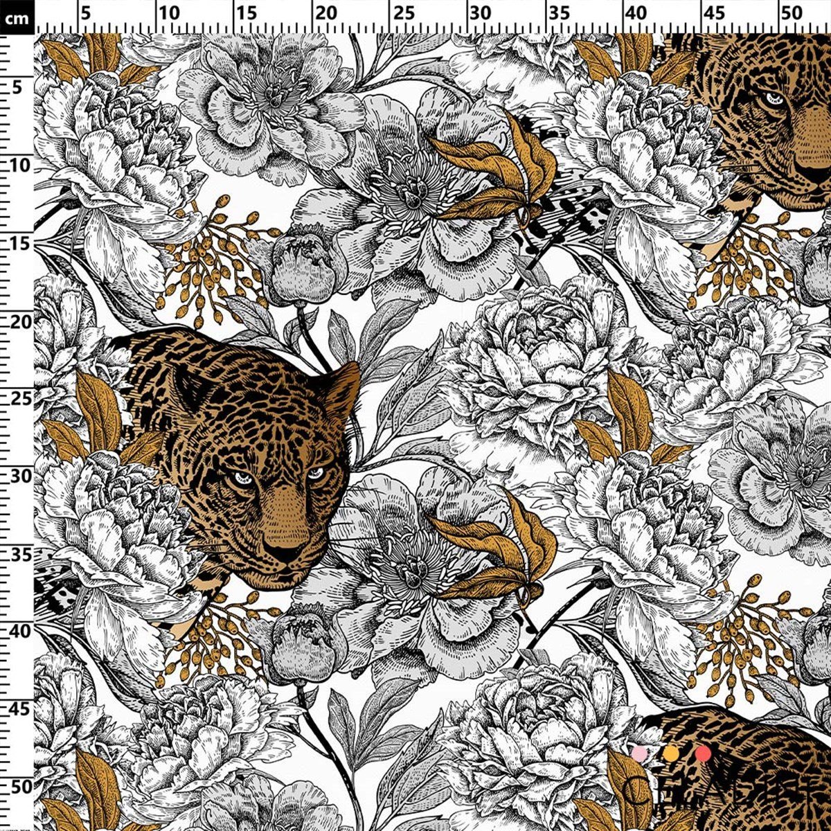 Leopar ve Çiçekler Desenli Kumaş