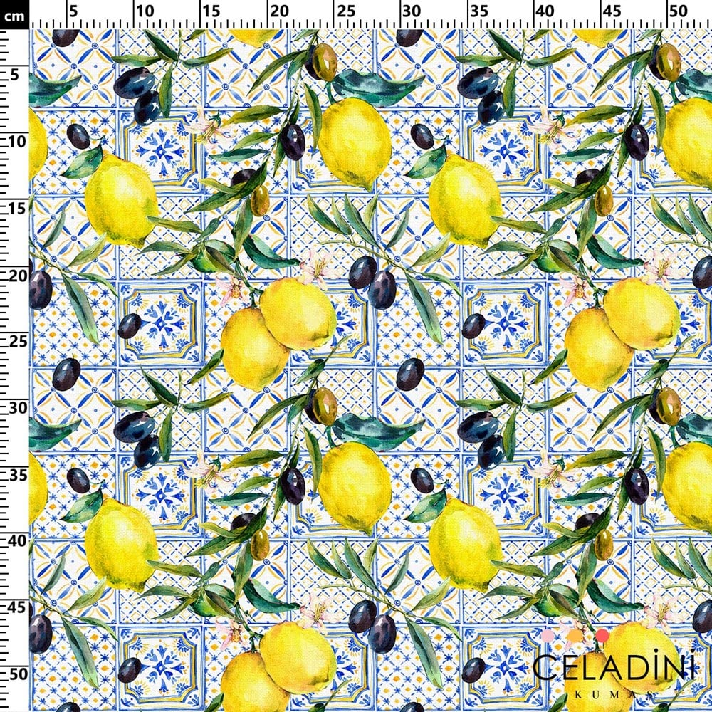 Limon ve Zeytin Desenli Kumaş