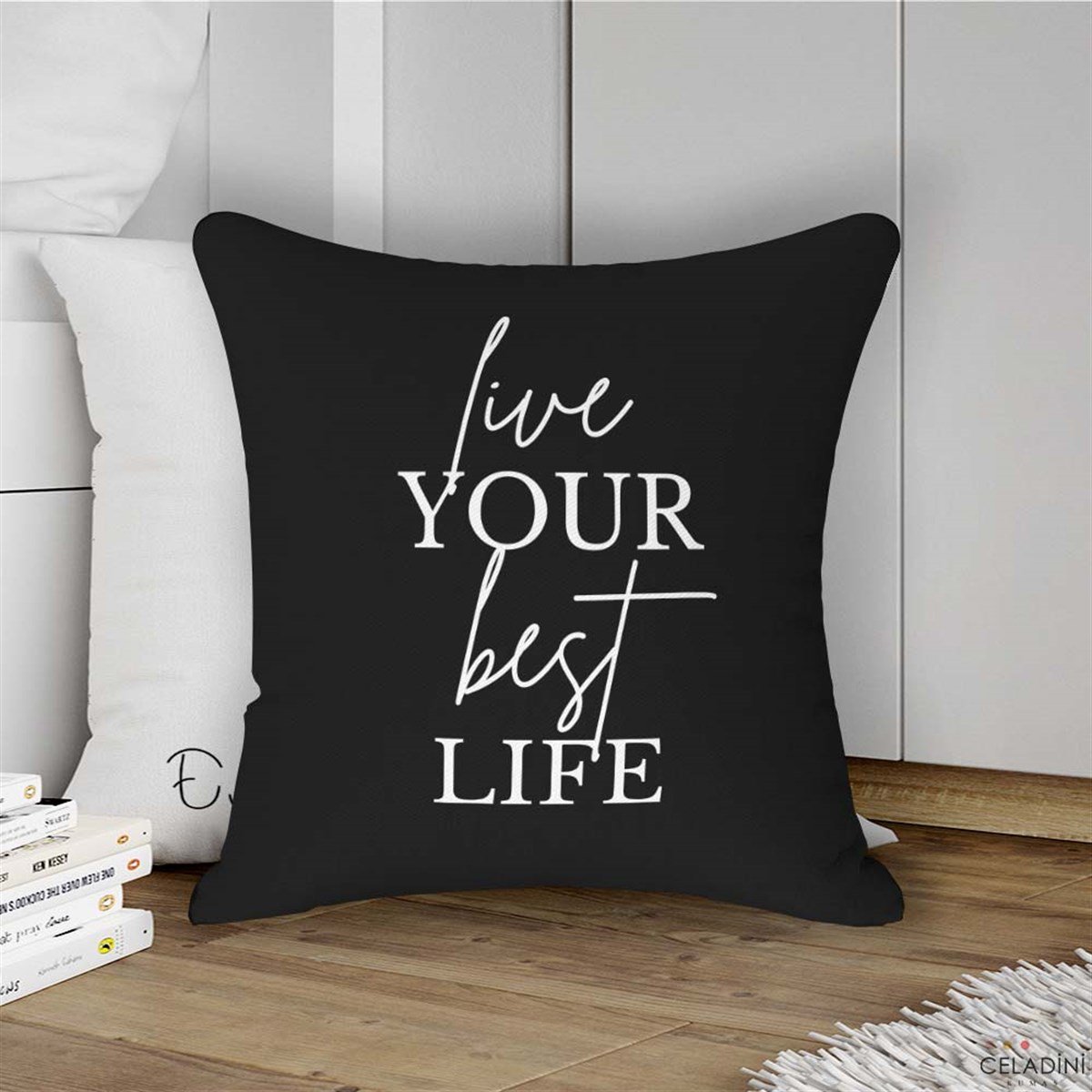 Live Your Best Life Yazılı (Siyah) Kırlent Kumaşı