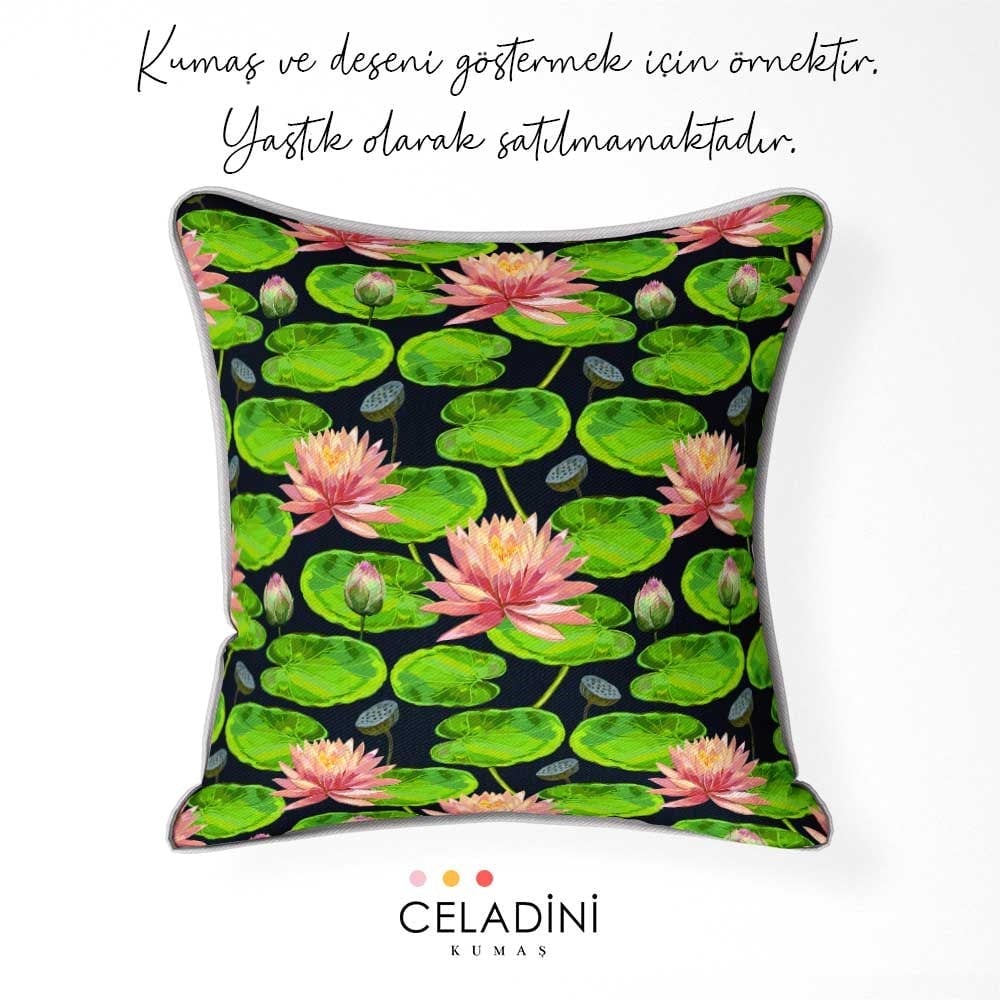 Lotus Çiçekleri ve Yaprakları Desenli Kumaş