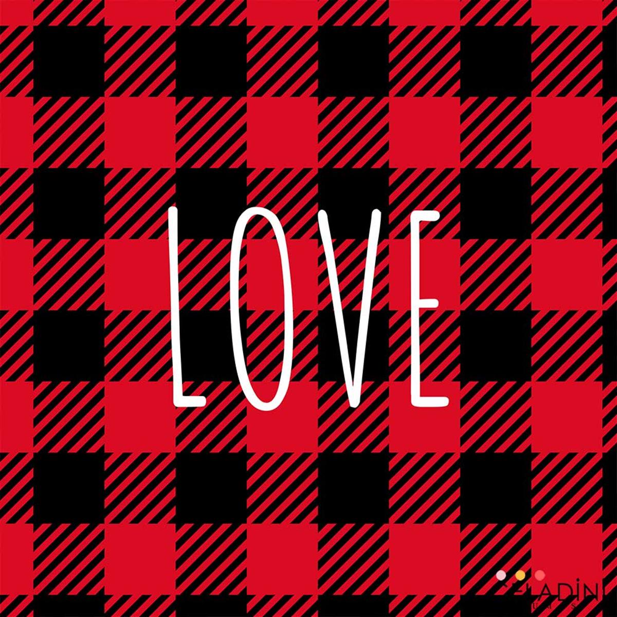 Love Yazılı Ekose Kırlent Kumaşı