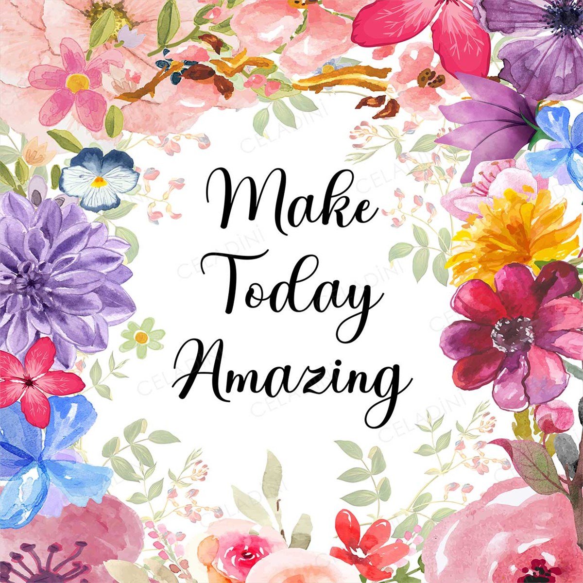Make Today Amazing Yazılı (Çiçekli) Kırlent Kumaşı