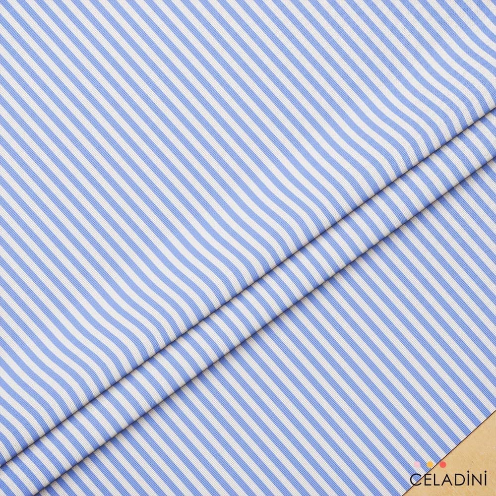 Mavi Beyaz 1x1 cm Süper İnce Çizgili Kumaş