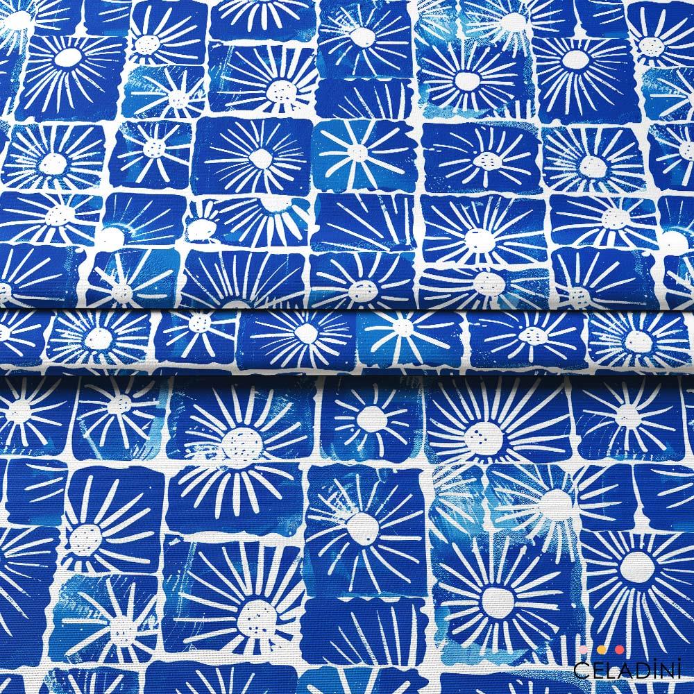 Mavi Beyaz Eskitme Denizci Patchwork Desenli Kumaş