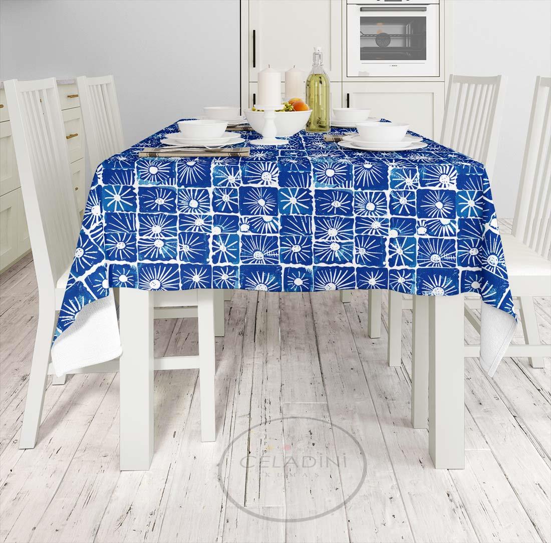 Mavi Beyaz Eskitme Denizci Patchwork Desenli Kumaş