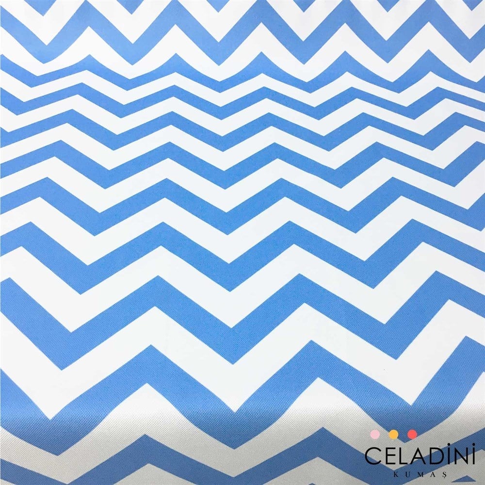 Mavi Beyaz Zigzag (Chevron) Kumaş
