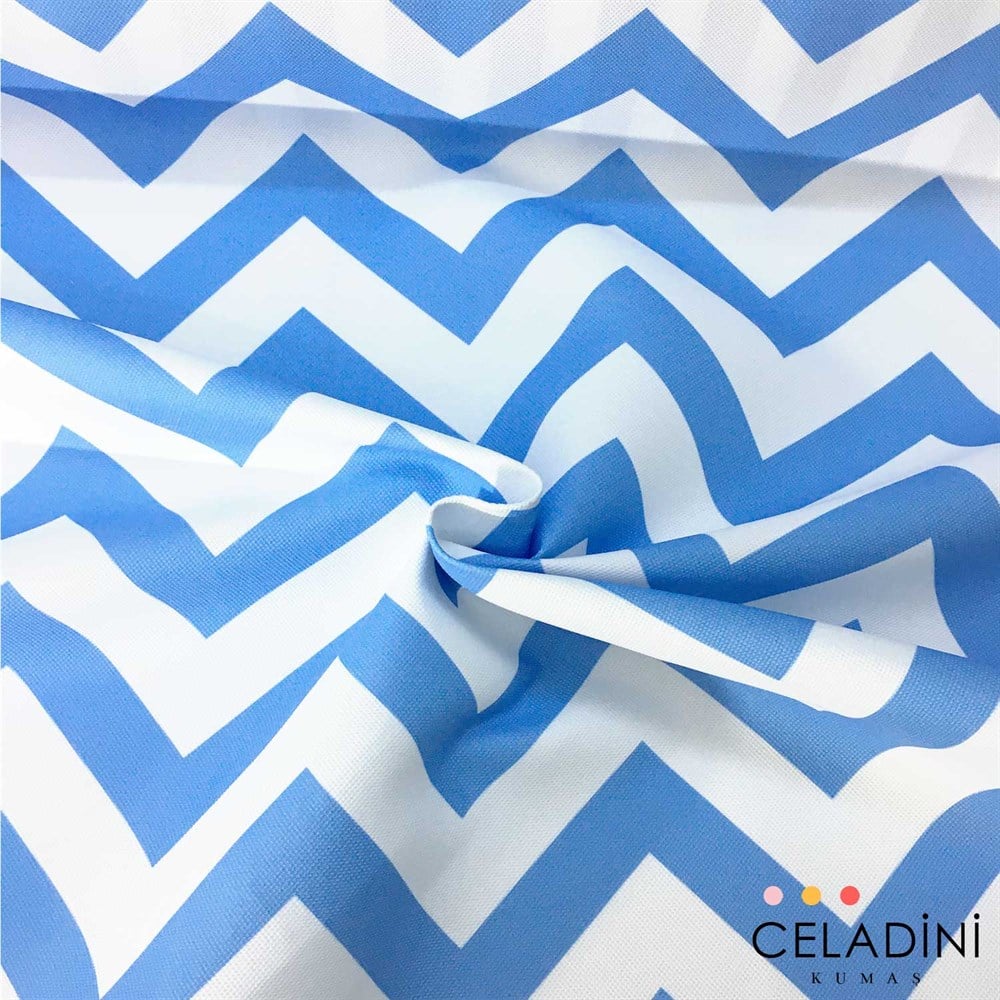 Mavi Beyaz Zigzag (Chevron) Kumaş