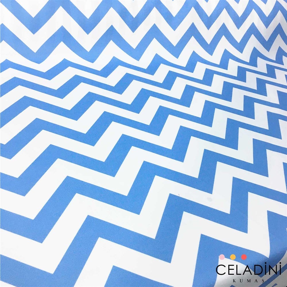 Mavi Beyaz Zigzag (Chevron) Kumaş