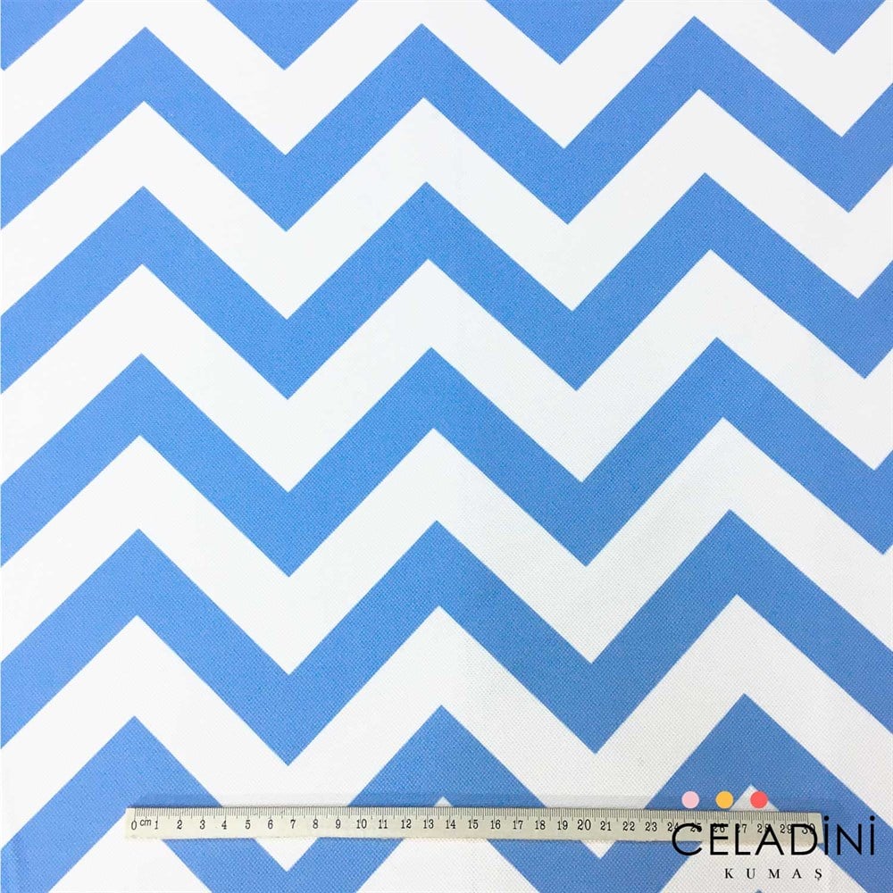 Mavi Beyaz Zigzag (Chevron) Kumaş