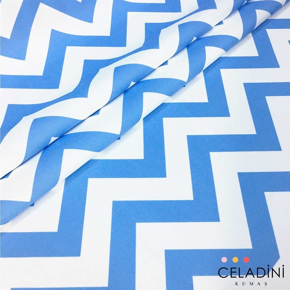 Mavi Beyaz Zigzag (Chevron) Kumaş