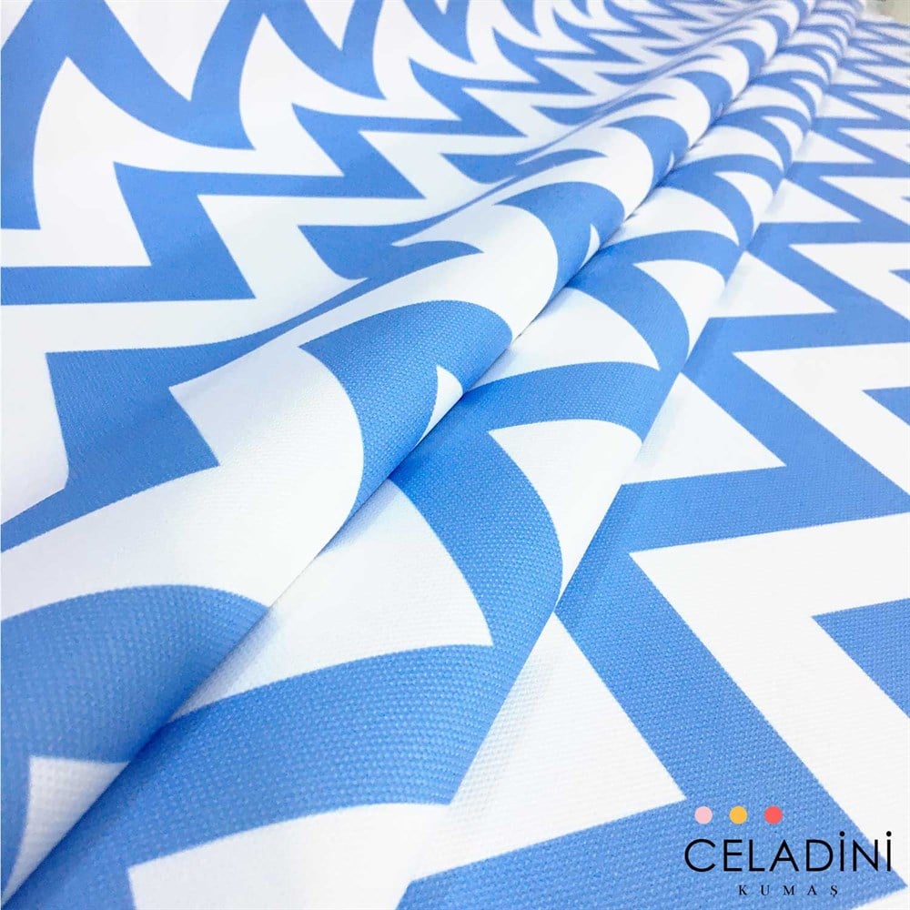 Mavi Beyaz Zigzag (Chevron) Kumaş