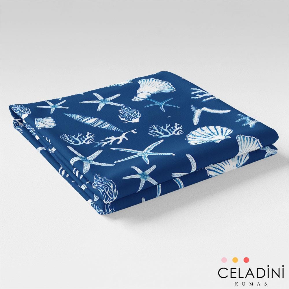 Mavi Fon Deniz Canlıları Desenli Kumaş