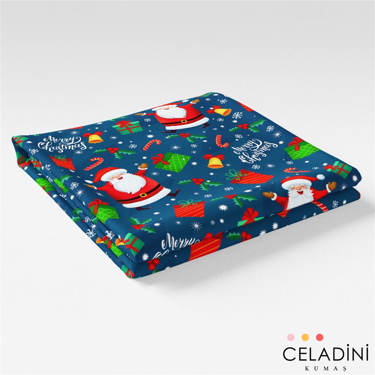 Mavi Fon Noel Baba Desenli Yılbaşı Kumaşı