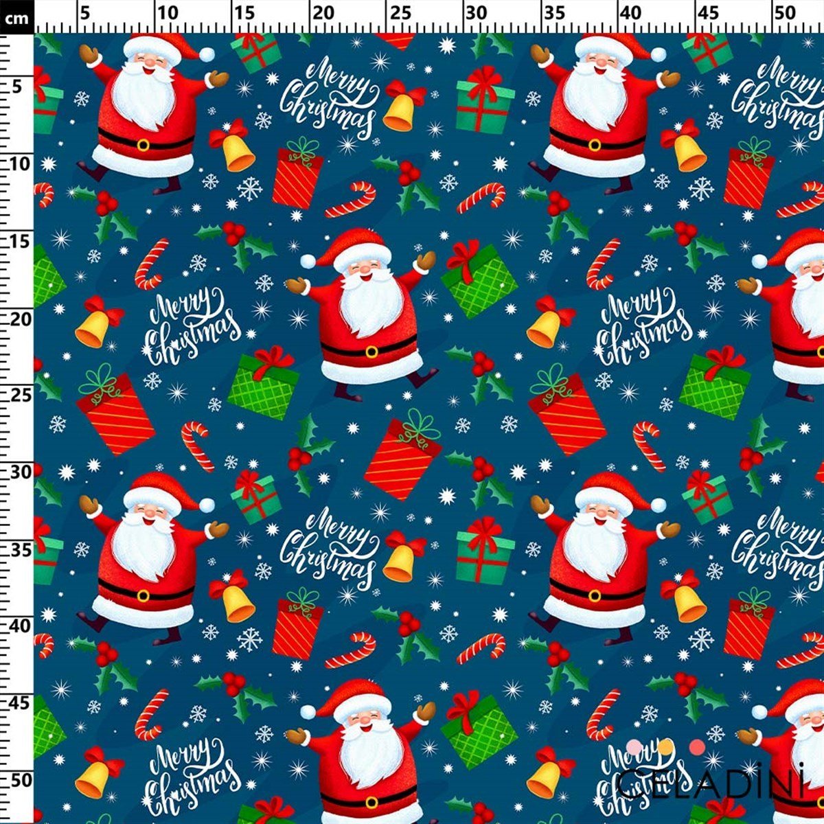 Mavi Fon Noel Baba Desenli Yılbaşı Kumaşı