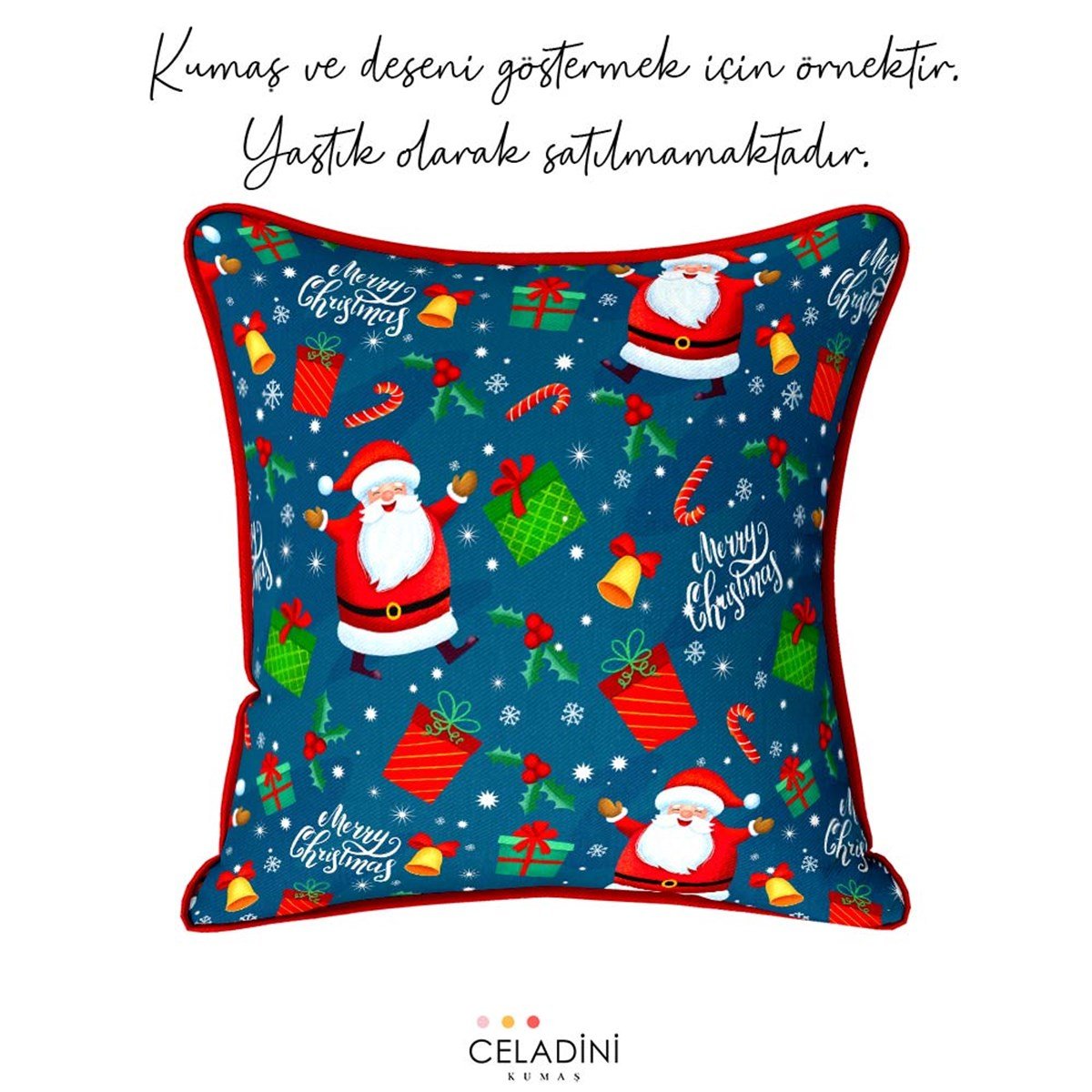 Mavi Fon Noel Baba Desenli Yılbaşı Kumaşı