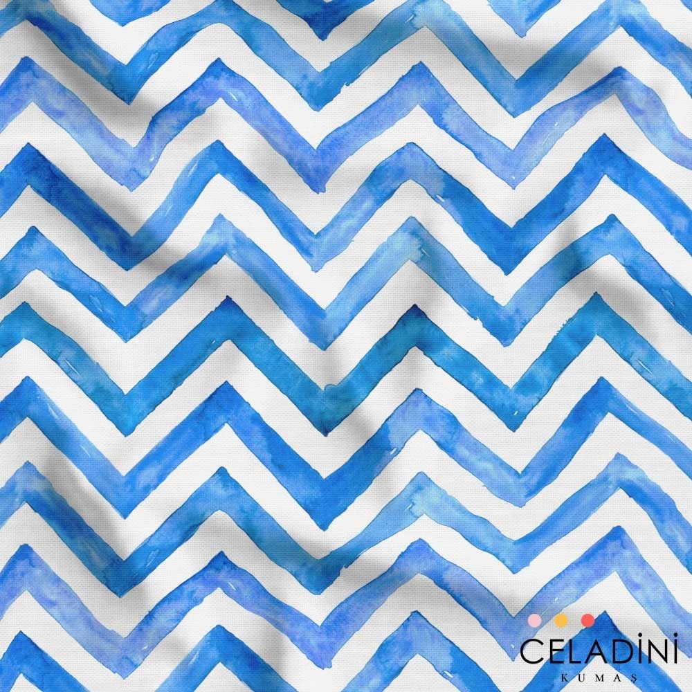 Mavi Sulu Boya Zigzag Desenli Kumaş