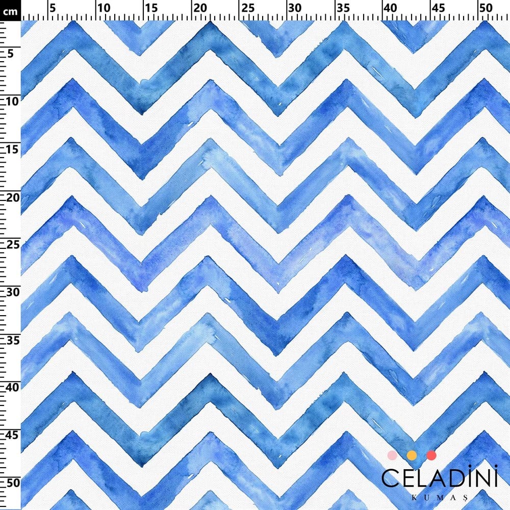 Mavi Sulu Boya Zigzag Desenli Kumaş