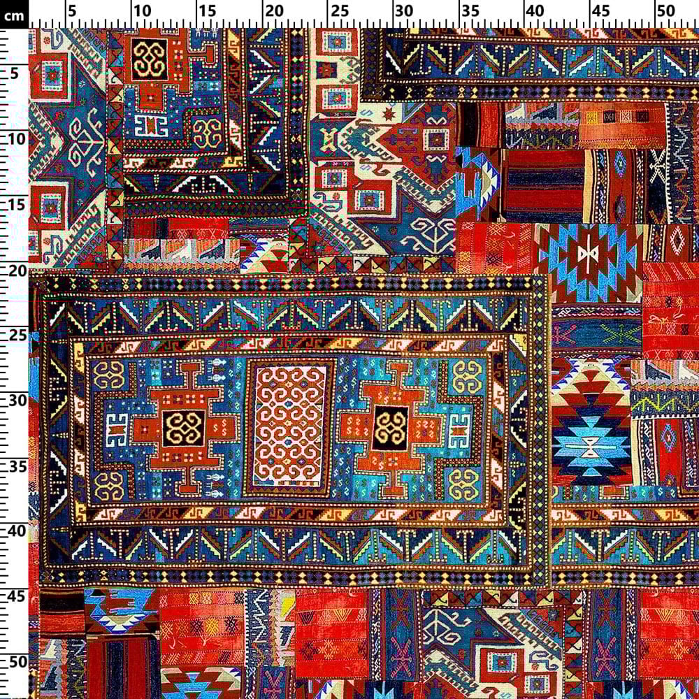 Mavili Kilim Desenli Kumaş