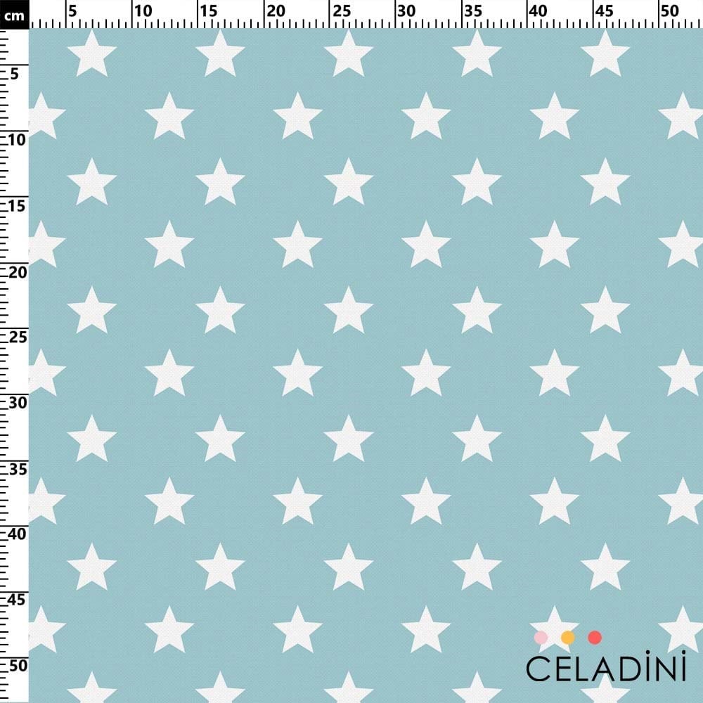 Mint Fon Beyaz Yıldız Desenli Kumaş