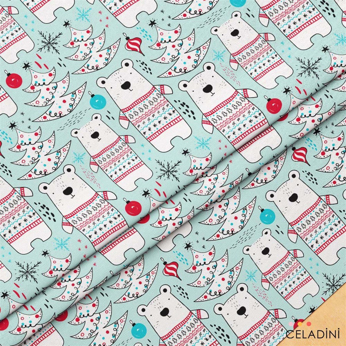 Mint Fon Kazaklı Ayıcıklar Desenli Kumaş