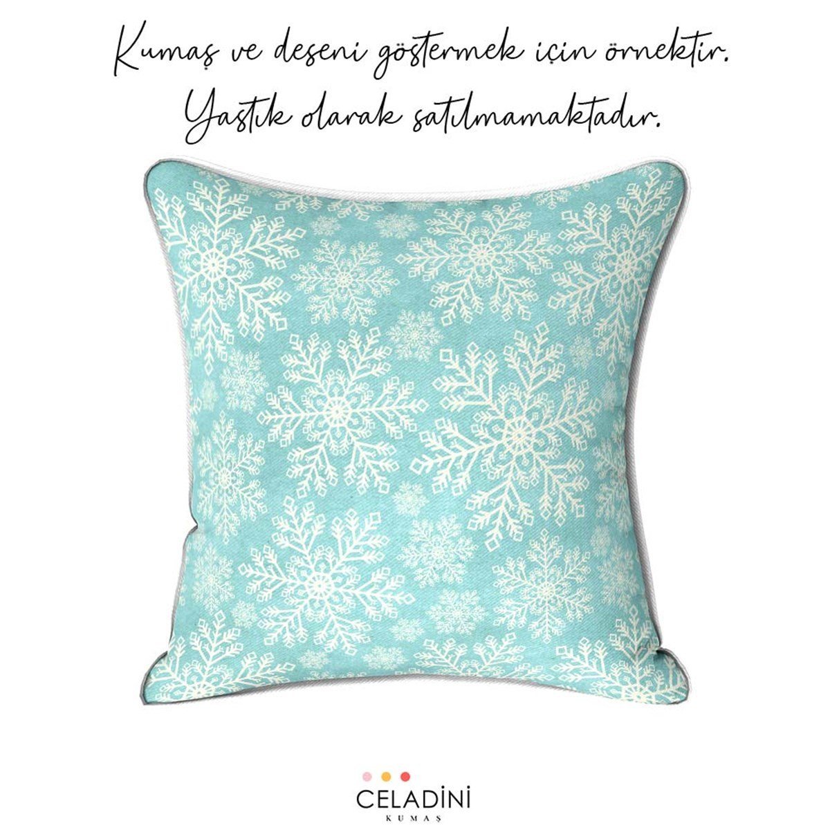 Mint Kırçıllı Fon Kar Desenli Yılbaşı Kumaşı
