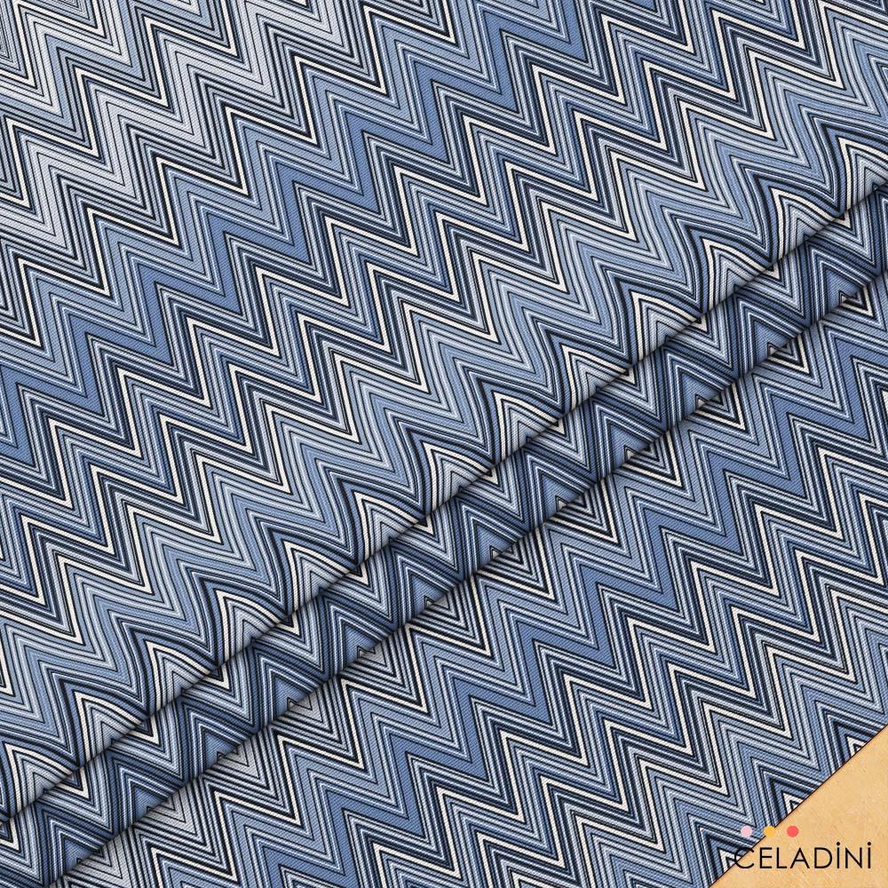 Missoni Tarzı Lacivert Gri Zigzag Kumaş