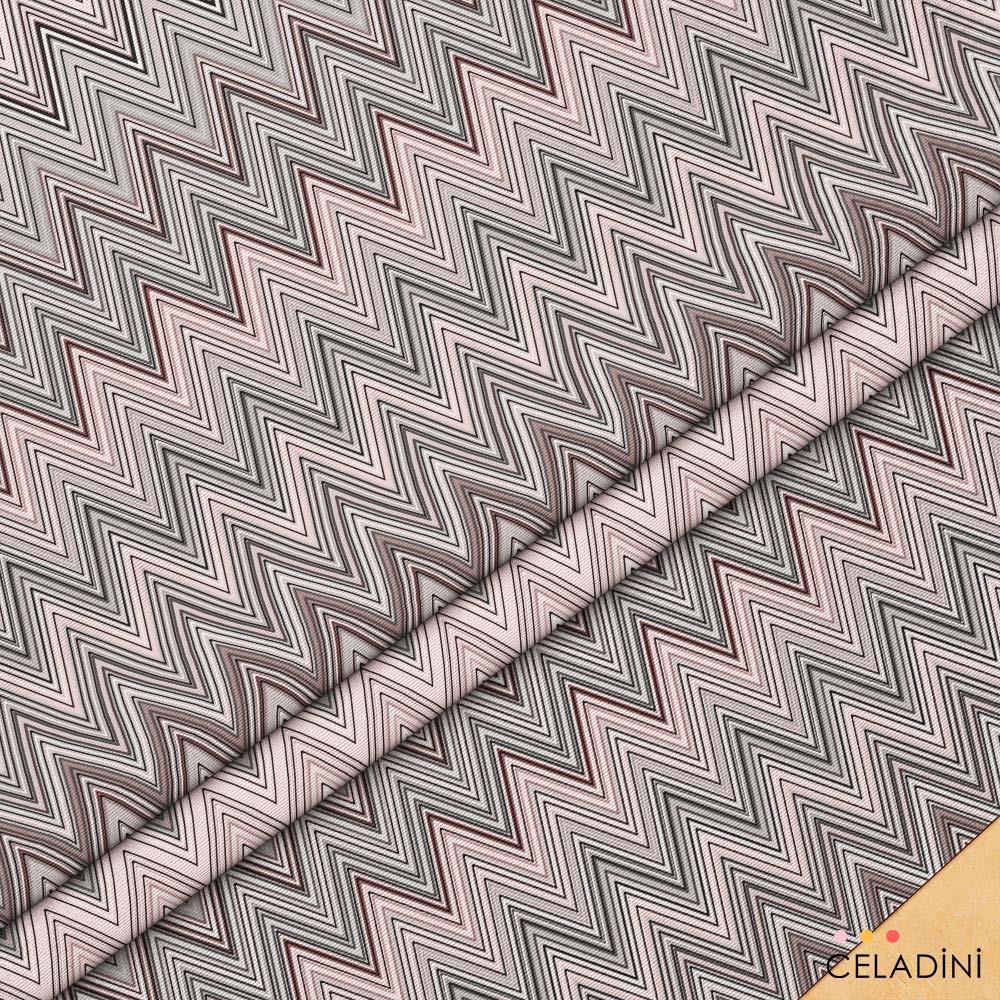 Missoni Tarzı Pembe Gri Zigzag Kumaş