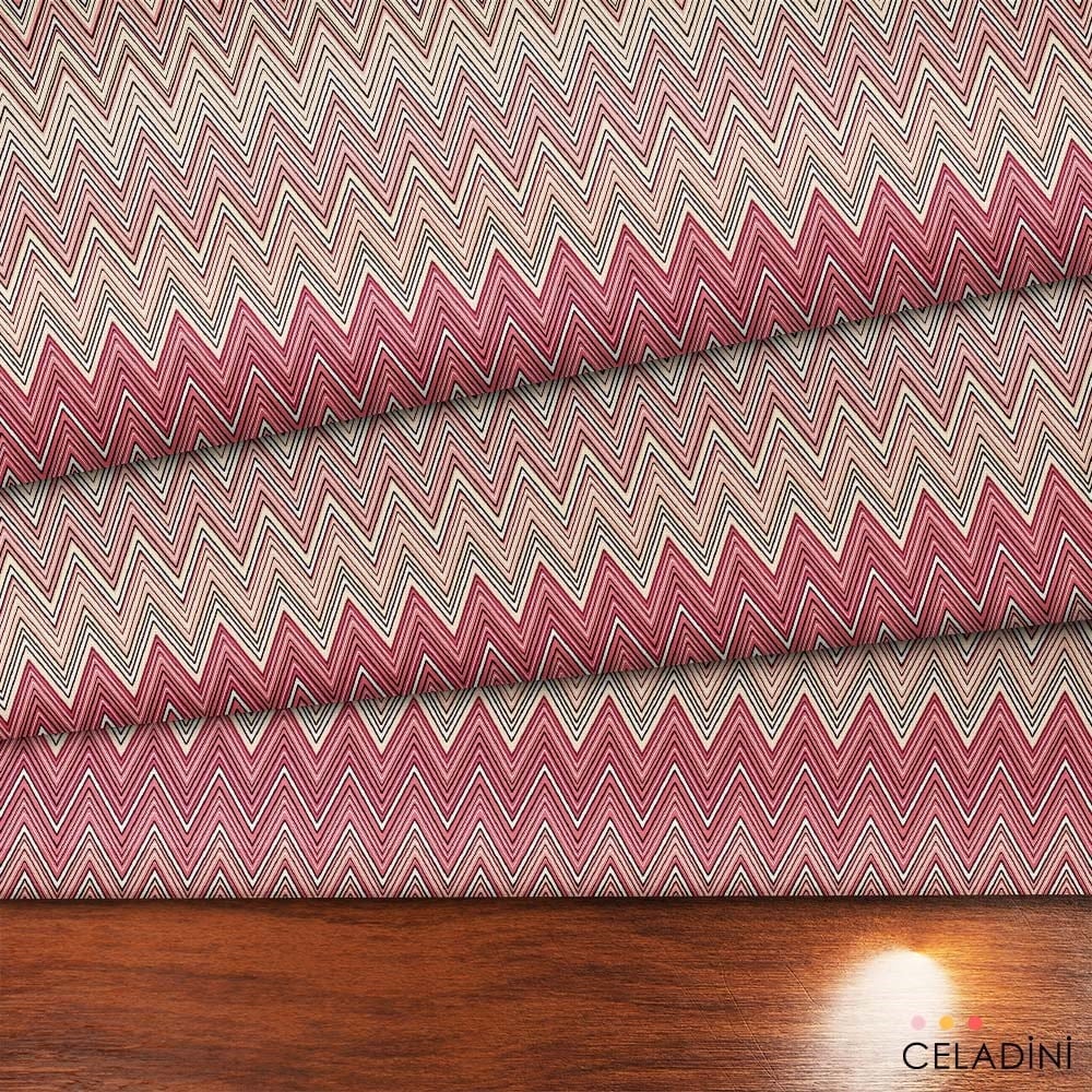 Missoni Tarzı Pembe Renk Geçişli Zigzag Kumaş