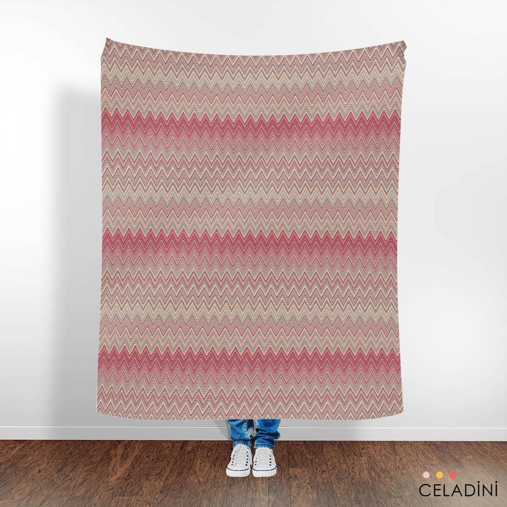 Missoni Tarzı Pembe Renk Geçişli Zigzag Kumaş