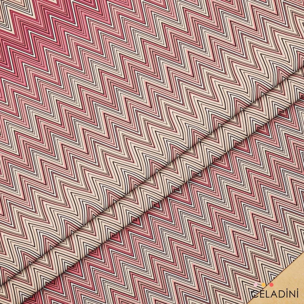 Missoni Tarzı Pembe Renk Geçişli Zigzag Kumaş
