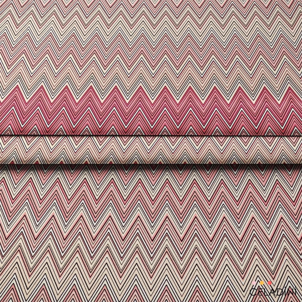 Missoni Tarzı Pembe Renk Geçişli Zigzag Kumaş