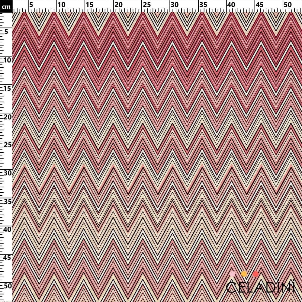 Missoni Tarzı Pembe Renk Geçişli Zigzag Kumaş