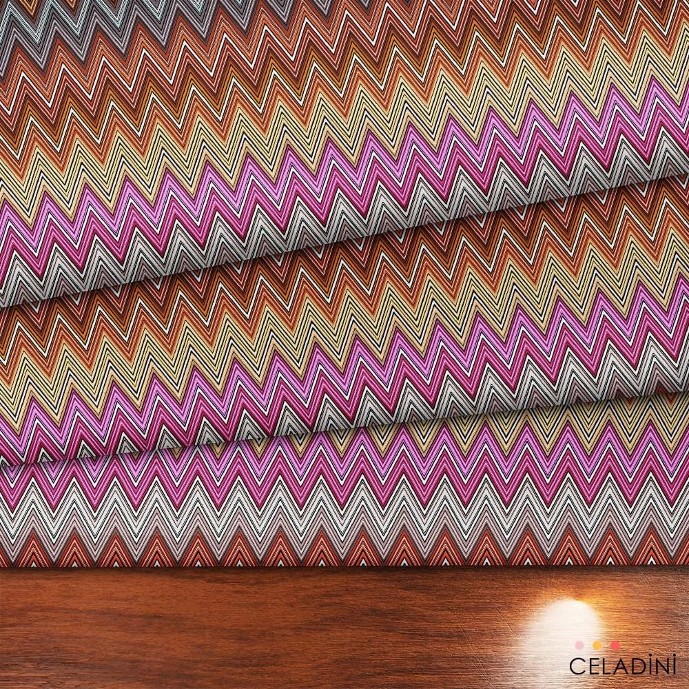 Missoni Tarzı Renk Geçişli Fuşya Kahve Zigzag Kumaş