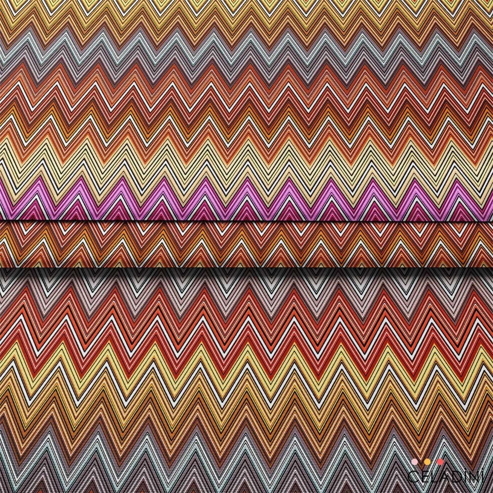 Missoni Tarzı Renk Geçişli Fuşya Kahve Zigzag Kumaş