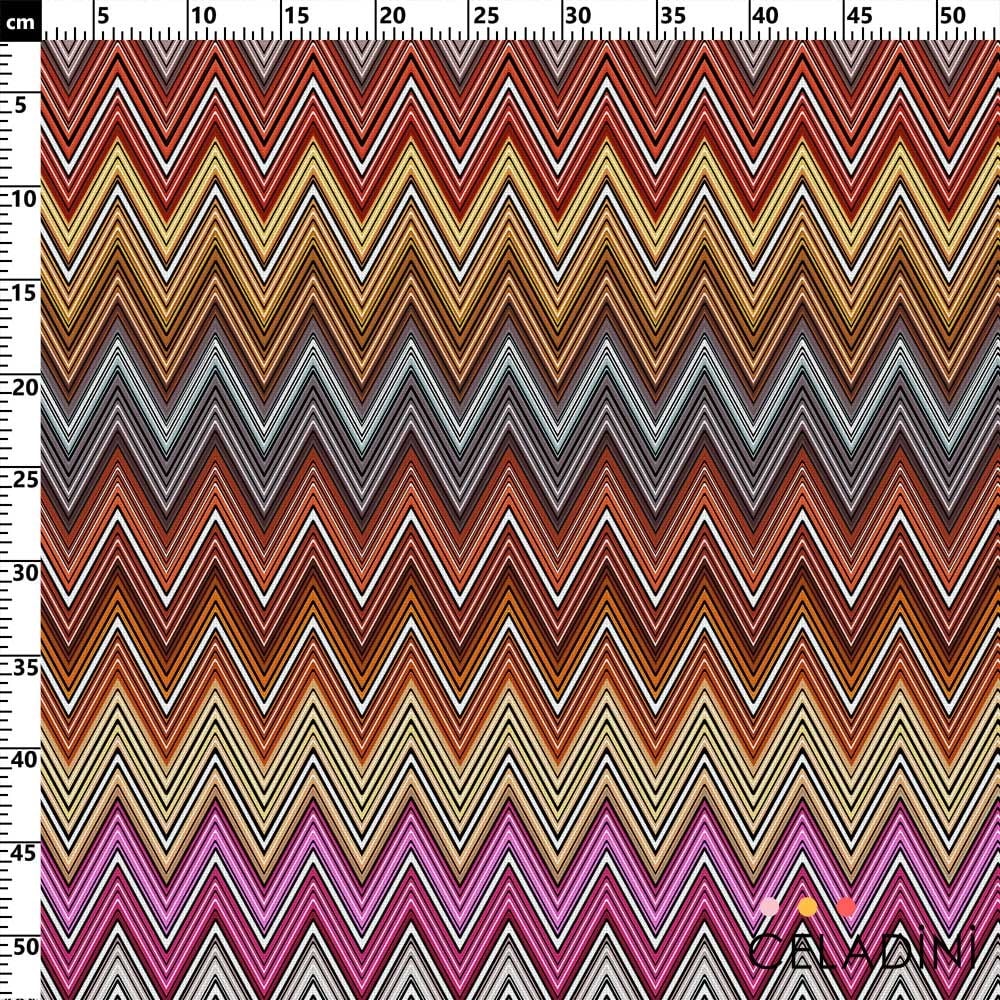 Missoni Tarzı Renk Geçişli Fuşya Kahve Zigzag Kumaş