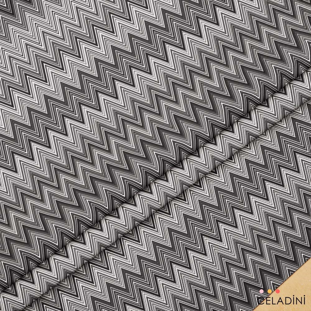 Missoni Tarzı Siyah Beyaz Renk Geçişli Zigzag Kumaş