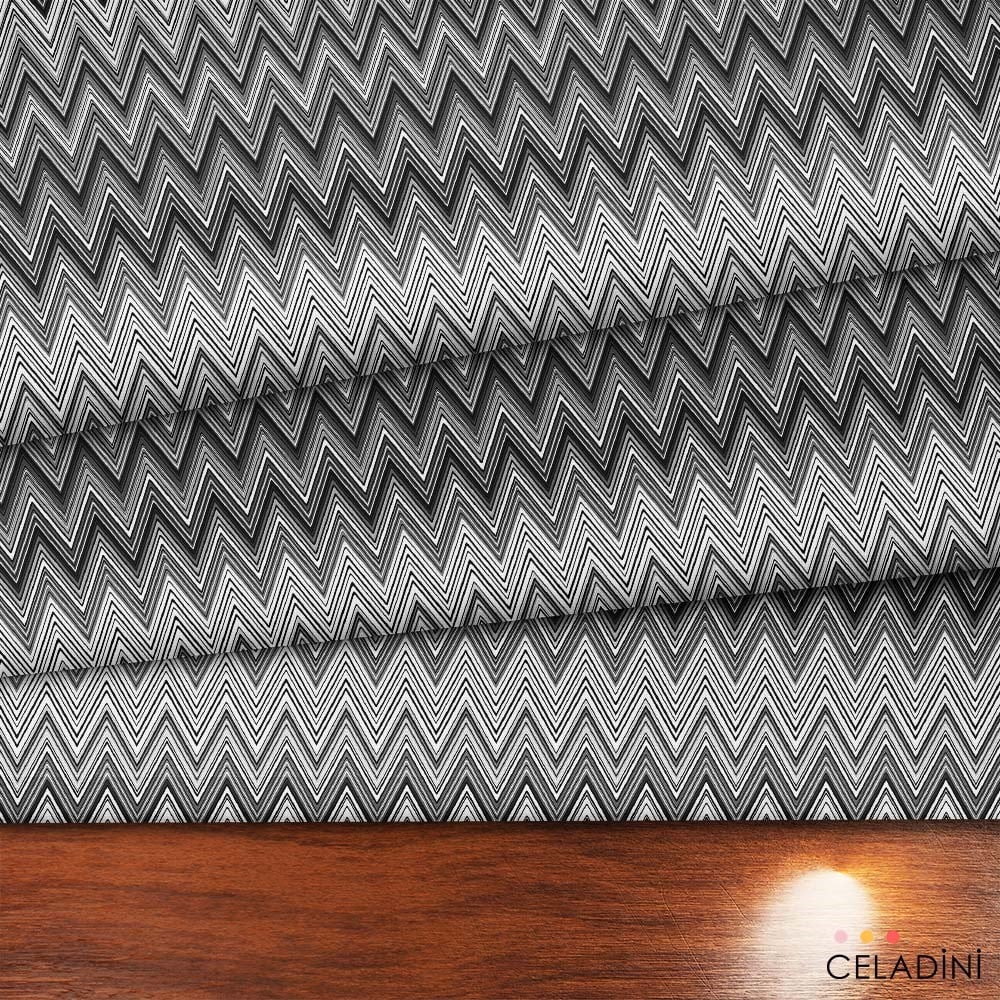 Missoni Tarzı Siyah Beyaz Renk Geçişli Zigzag Kumaş