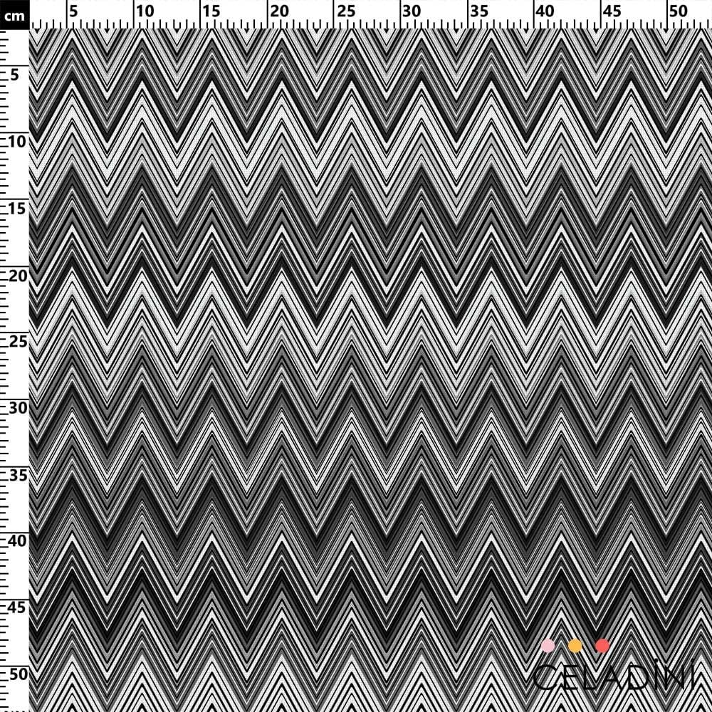 Missoni Tarzı Siyah Beyaz Renk Geçişli Zigzag Kumaş