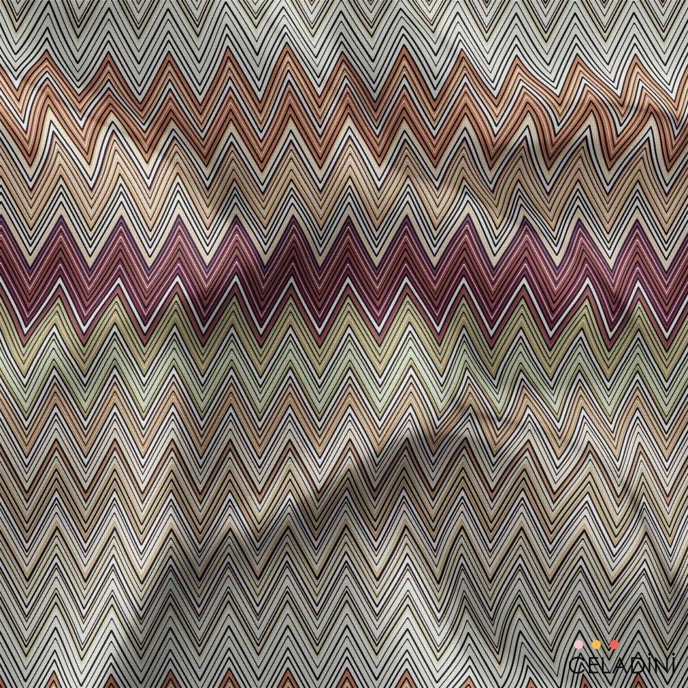 Missoni Tarzı Sütlü Kahve Renk Geçişli Zigzag Kumaş