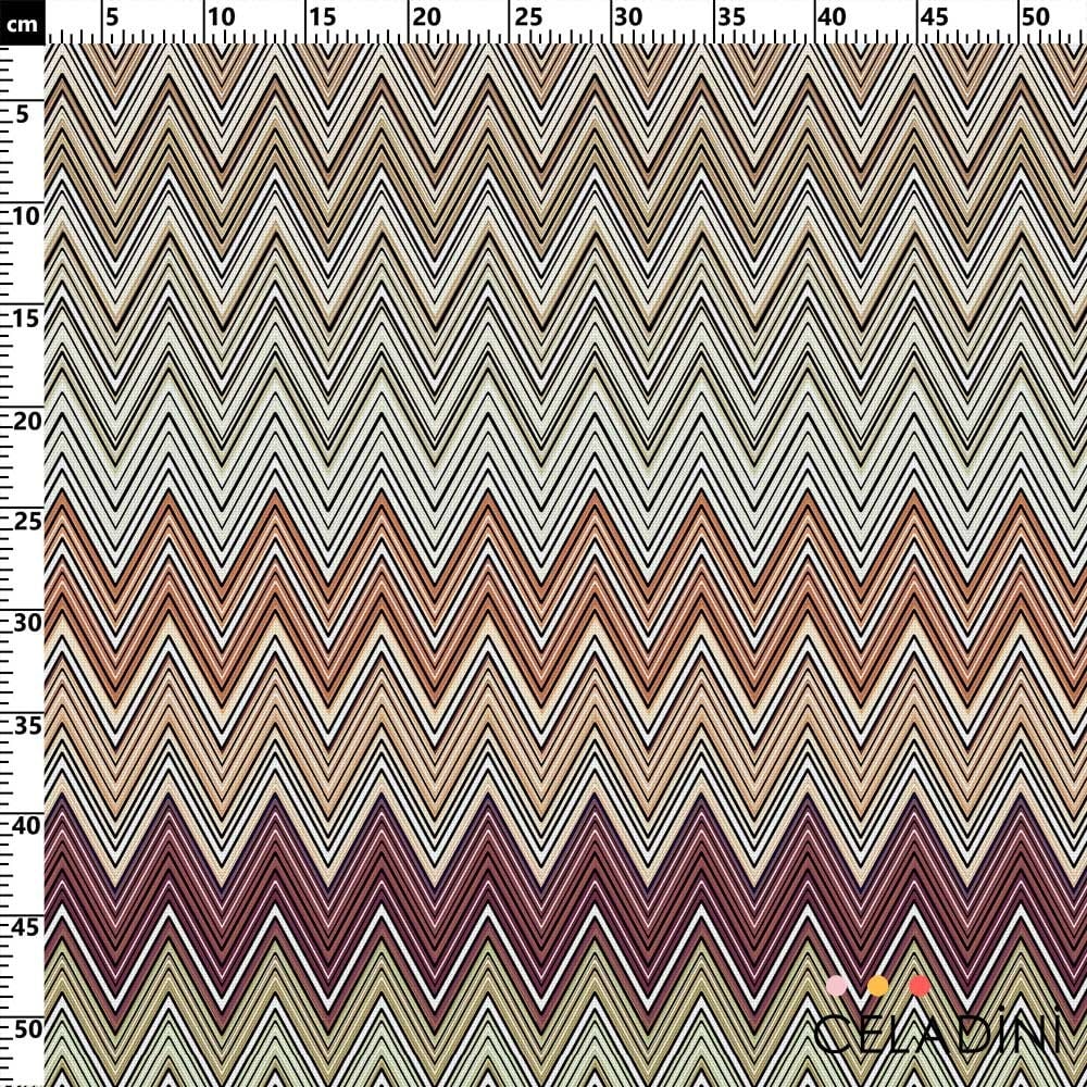 Missoni Tarzı Sütlü Kahve Renk Geçişli Zigzag Kumaş