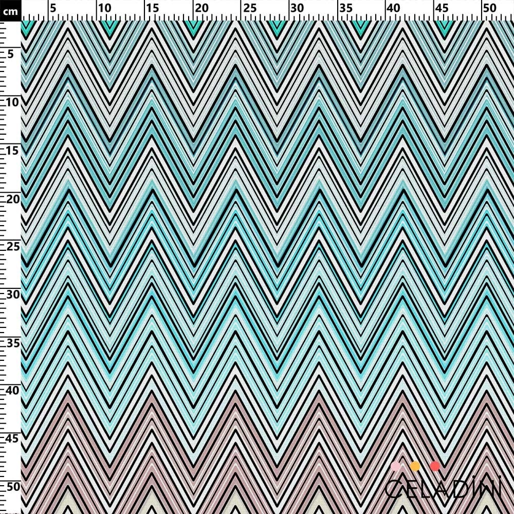 Missoni Tarzı Turkuaz-Bordo Renk Geçişli Zigzag Kumaş