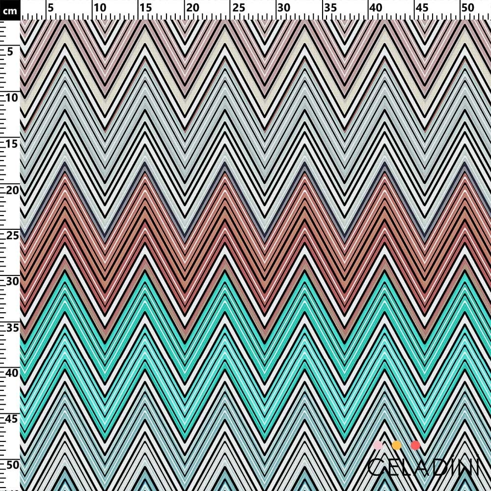 Missoni Tarzı Turkuaz-Bordo Renk Geçişli Zigzag Kumaş